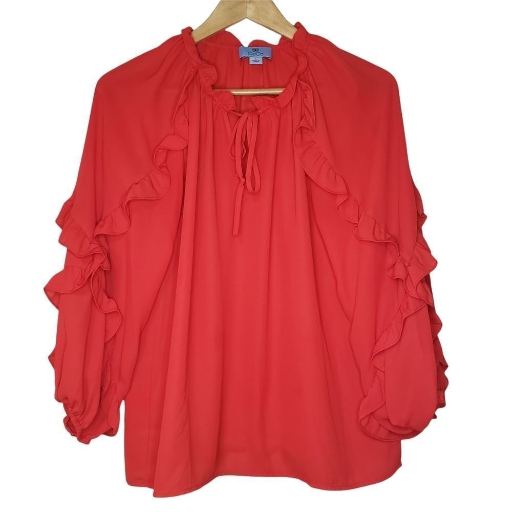 Cece Red Ruffle Sleeve Blouse Size Small